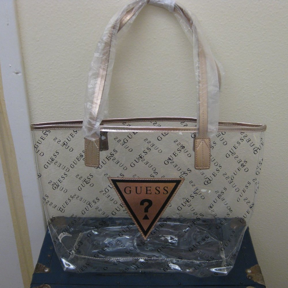 NWOT Guess logo clear plastic beach bag tote - Picture 4 of 7